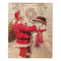 Vintage Santa Claus Snowman Christmas | Holidays Jigsaw Puzzle