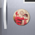 Vintage Santa Claus Snowman Christmas Magnet<br><div class="desc">This design features a jovial Santa Claus and snowman in the snow. 
#christmas #santa #winter #party #kitchen</div>