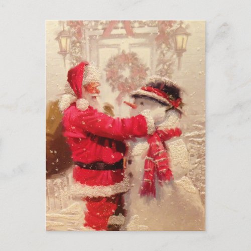 Vintage Santa Claus Snowman Christmas Personalized Postcard