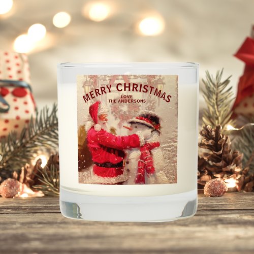 Vintage Santa Claus Snowman Christmas Personalized Scented Candle