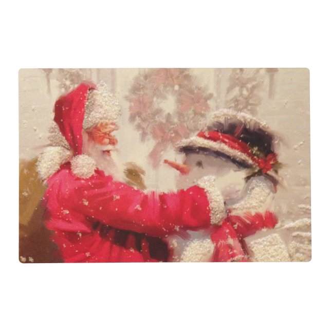 Vintage Santa Claus Snowman Christmas Placemat (Front)