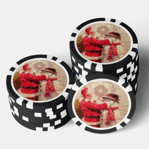 Vintage Santa Claus Snowman Christmas Poker Chips