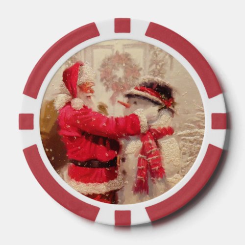 Vintage Santa Claus Snowman Christmas Poker Chips