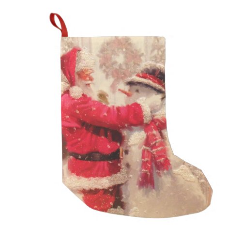 Vintage Santa Claus Snowman Christmas Small Christmas Stocking