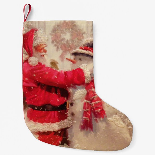 Vintage Santa Claus Snowman Christmas Small Christmas Stocking (Front)