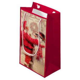 Vintage Santa Claus Snowman Christmas Small Gift Bag