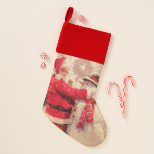 Vintage Santa Claus Snowman Christmas Stocking