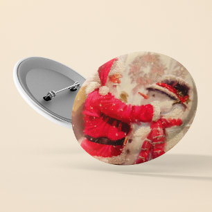 Vintage Santa Claus Snowman Winter Christmas Button