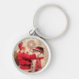 Vintage Santa Claus Snowman Winter Christmas Keychain