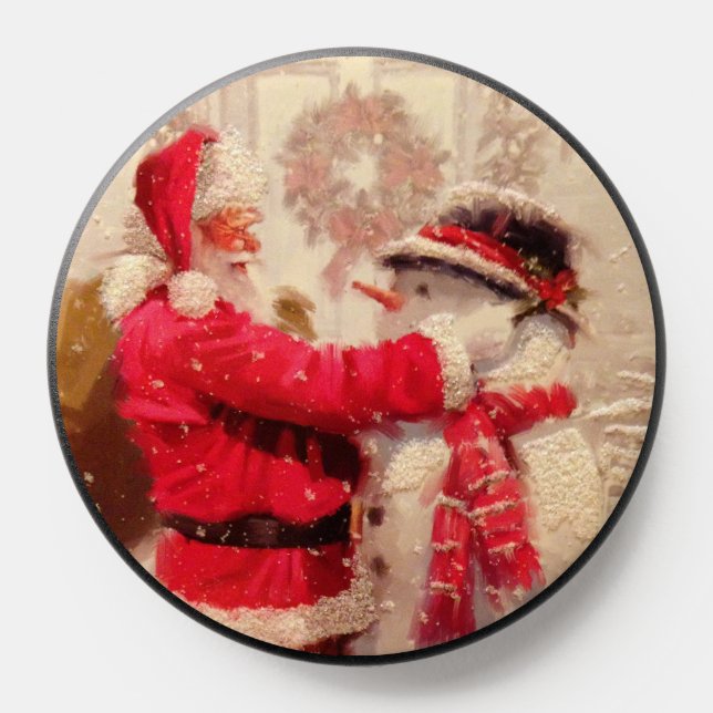 Vintage Santa Claus Snowman Winter Christmas PopSocket (Popsocket)