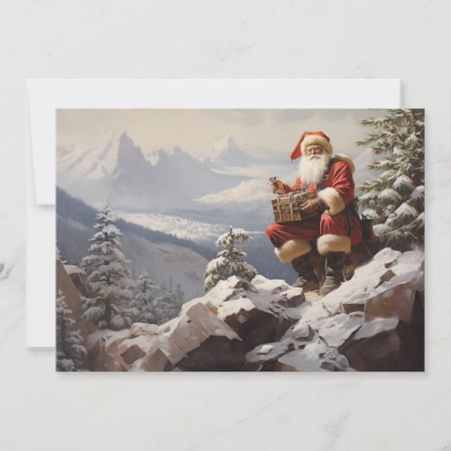 Vintage Santa Claus Snowy Mountain Merry Christmas Holiday Card