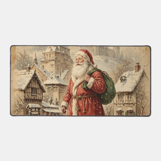 Vintage Santa Claus Snowy Village Castle Art Desk Mat