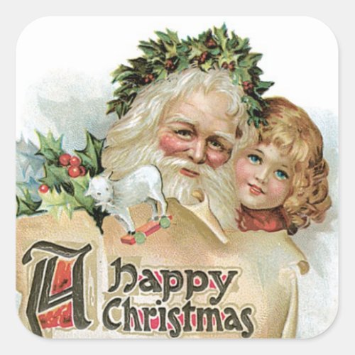 Vintage Santa Claus Square Sticker