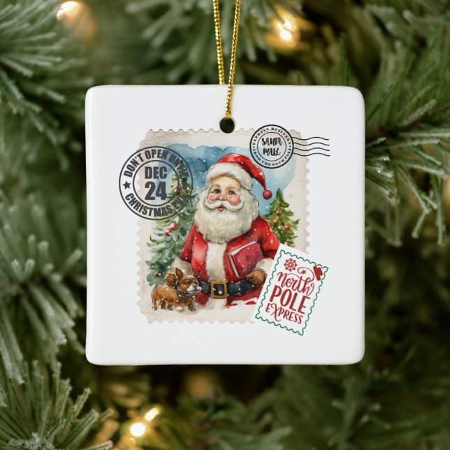 Vintage Santa Claus Stamp Ceramic Ornament (Tree)