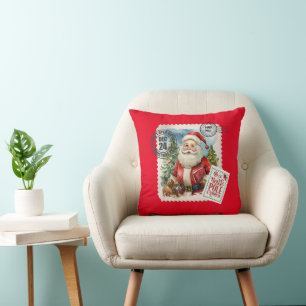 Vintage Santa Claus Stamp Throw Pillow 16" x 16"