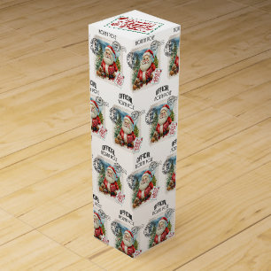 Vintage Santa Claus Stamp Wine Gift Box