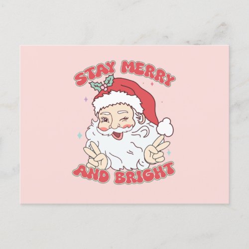 Vintage Santa Claus Stay Merry And Bright Xmas Holiday Postcard