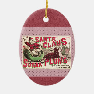 Vintage Santa Claus Sugar Plums Ad Antique Candy Ceramic Ornament
