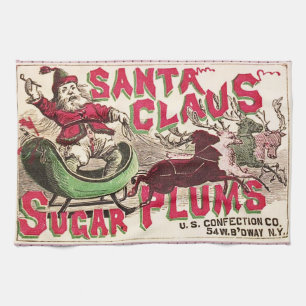 Vintage Santa Claus Sugar Plums Ad Antique Candy Kitchen Towel