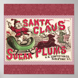 Vintage Santa Claus Sugar Plums Ad Antique Candy Poster