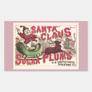 Vintage Santa Claus Sugar Plums Ad Antique Candy Rectangular Sticker