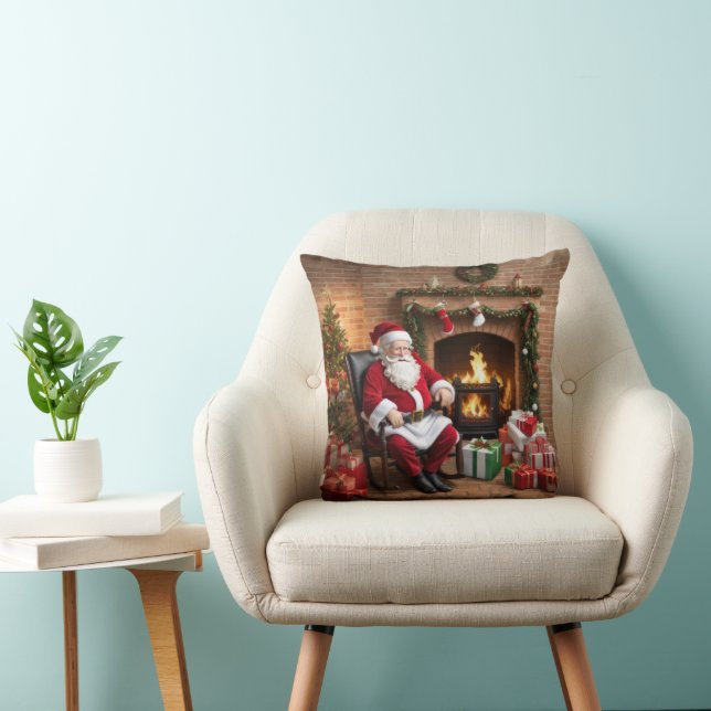 Vintage Santa Claus Throw Pillow (Chair)