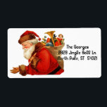 Vintage Santa Claus Toys Christmas Holidays Label<br><div class="desc">A colorful vintage image of Santa Claus in his bright red suit while carrying a pack of Christmas toys and gifts. You may change the font style and coloring. You may also make the image larger or smaller and you can play with the background color.</div>