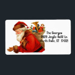 Vintage Santa Claus Toys Christmas Holidays Label<br><div class="desc">A colorful vintage image of Santa Claus in his bright red suit while carrying a pack of Christmas toys and gifts. You may change the font style and coloring. You may also make the image larger or smaller and you can play with the background color.</div>