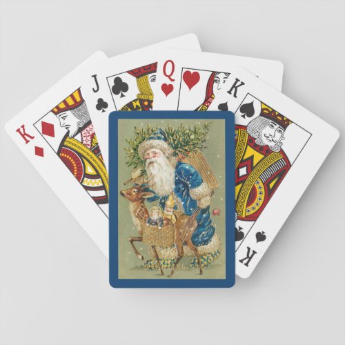 Vintage Santa Claus Tree Reindeer Merry Christmas  Playing Cards