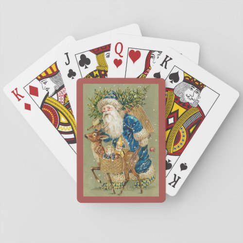 Vintage Santa Claus Tree Reindeer Merry Christmas Playing Cards