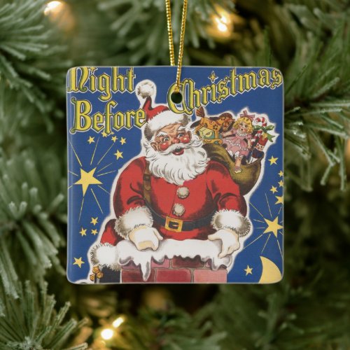 Vintage Santa Claus Twas Night Before Christmas Ceramic Ornament