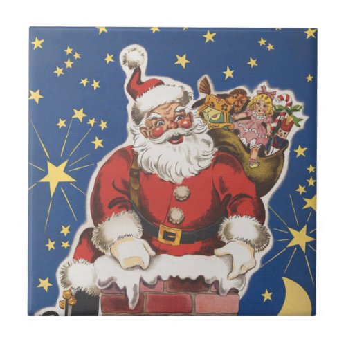Vintage Santa Claus Twas Night Before Christmas Ceramic Tile