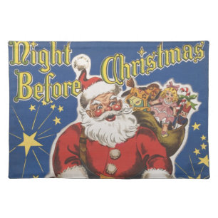 Vintage Santa Claus, Twas Night Before Christmas Cloth Placemat