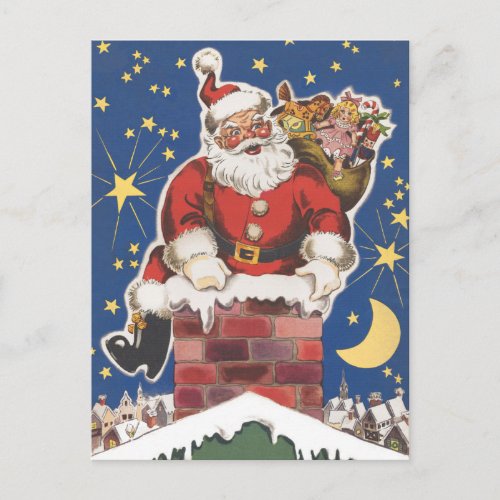 Vintage Santa Claus Twas Night Before Christmas Holiday Postcard