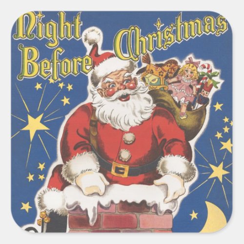 Vintage Santa Claus Twas Night Before Christmas Square Sticker