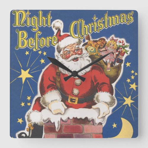 Vintage Santa Claus Twas Night Before Christmas Square Wall Clock