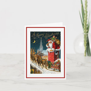 Vintage Santa Claus Victorian Christmas Carolers Holiday Card