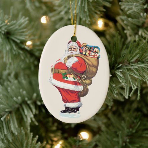 Vintage Santa Claus Victorian Christmas die cut Ceramic Ornament