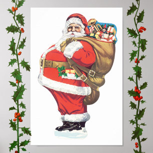 Vintage Santa Claus, Victorian Christmas die cut Poster