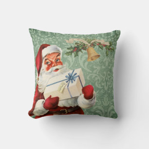 Vintage Santa Claus Victorian Green Throw Pillow