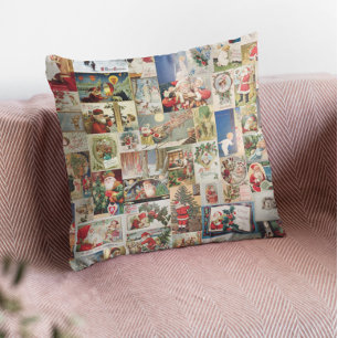 Vintage Santa Claus Victorian Postcard Decoupage Throw Pillow