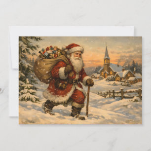Vintage Santa Claus Walking in the Snow Holiday Card