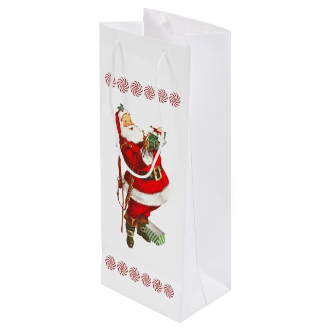Vintage Santa Claus Wine Gift Bag (Back Angled)