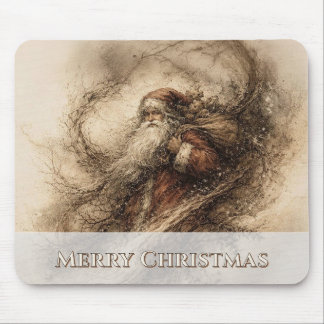Vintage Santa Claus Winter Snow Art Mouse Pad
