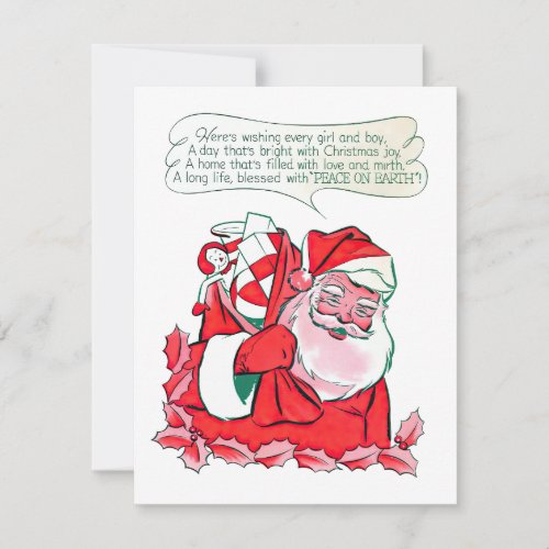 Vintage Santa Claus Wishing Christmas Joy Holiday Card