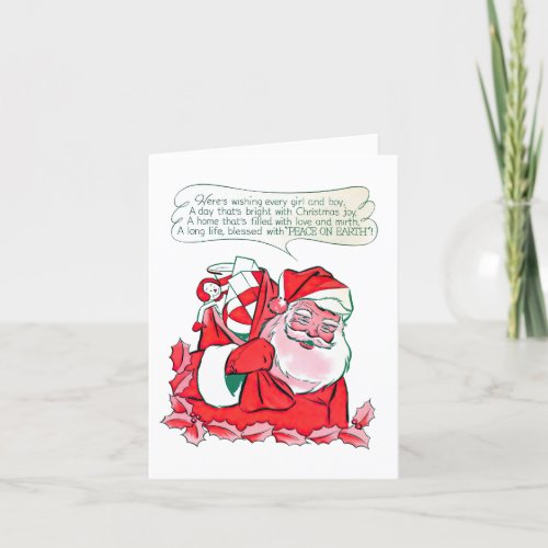 Vintage Santa Claus Wishing Christmas Joy Holiday Card