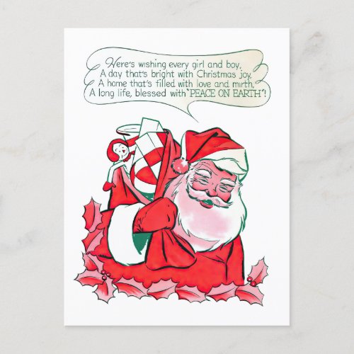 Vintage Santa Claus Wishing Christmas Joy Holiday Postcard