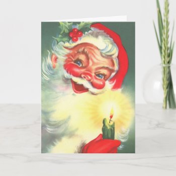 Vintage Santa Claus With Candle Holiday Card by christmas1900 at Zazzle