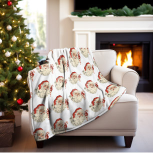 Vintage Santa Claus with Candy Cane. Fleece Blanket