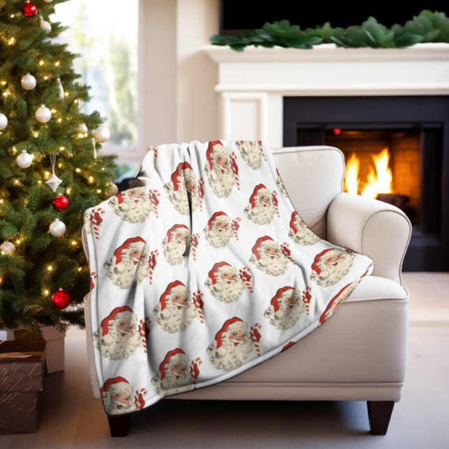 Vintage Santa Claus with Candy Cane. Fleece Blanket (Creator Uploaded)